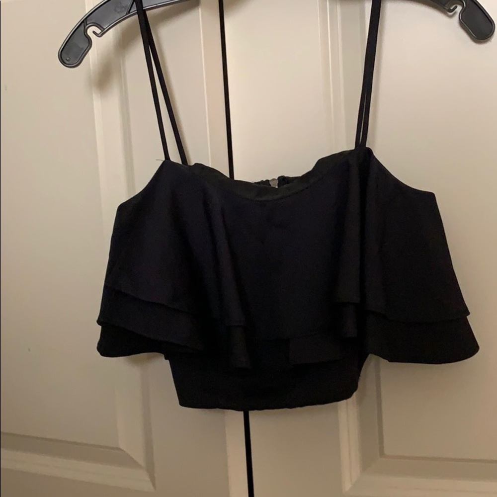 Black Topshop silky ruffle crop top